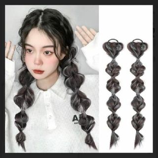 新品 エクステ カラーエクステ グレー ウィッグ ツインテール ヘアエクステ(ロングストレート)