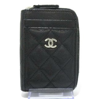 シャネル(CHANEL)のCHANEL(シャネル) コインケース美品  マトラッセ 黒 シルバー金具/ココマーク/ラウンドファスナー キャビアスキン(コインケース)