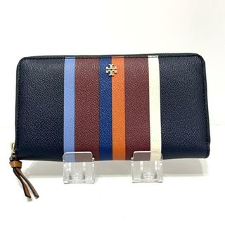 トリーバーチ(Tory Burch)のTORY BURCH(トリーバーチ) 長財布 - ダークネイビー×ダークブラウン×マルチ ラウンドファスナー/ストライプ PVC(塩化ビニール)×レザー(財布)