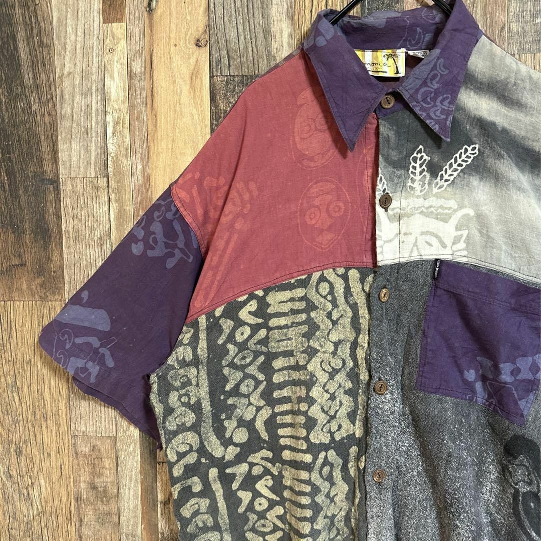 アロハシャツ 半袖 ハワイアン パープル 紫 XL 亀 ボタン 海 USA古着 メンズのトップス(シャツ)の商品写真
