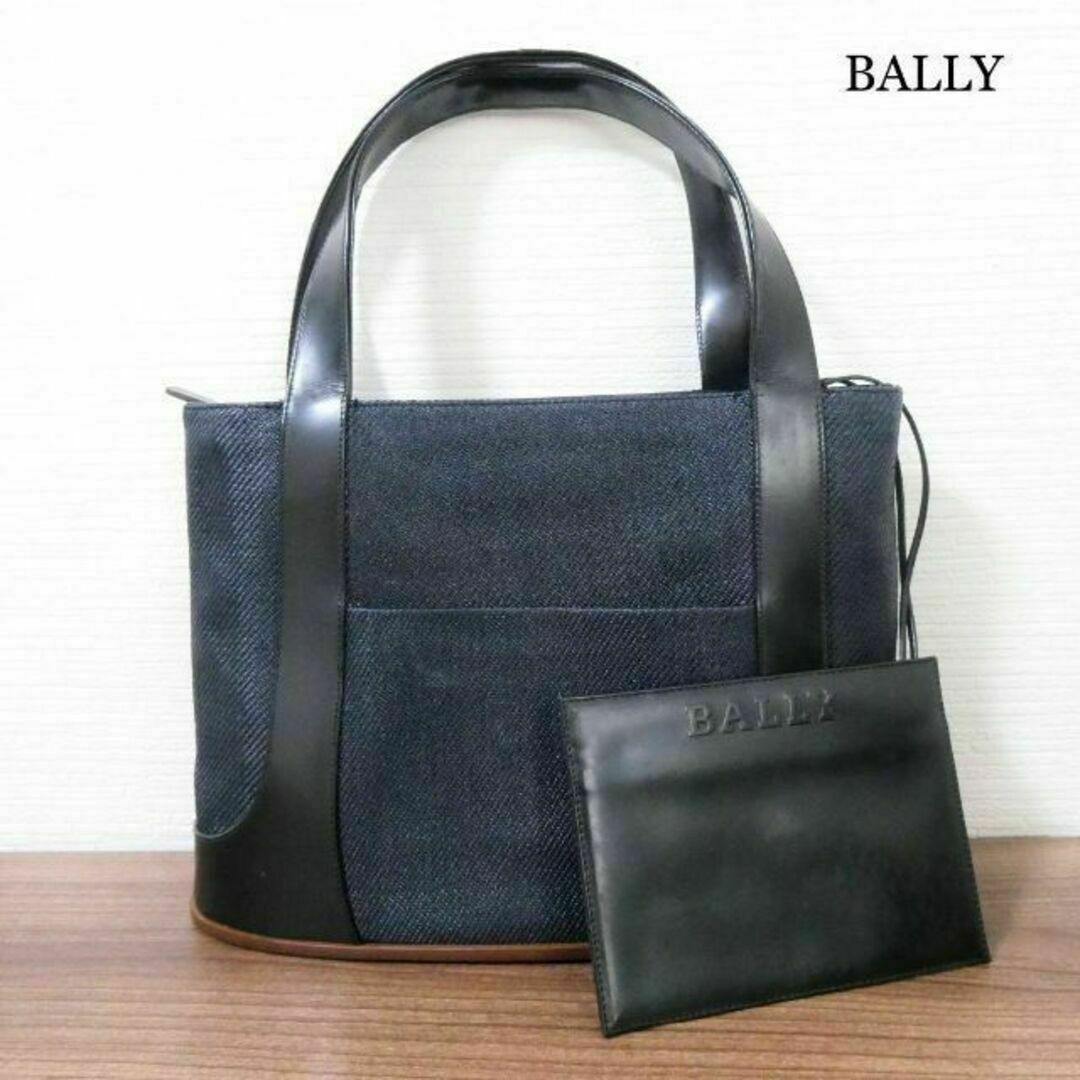 Bally(バリー)の良品 BALLY デニム×レザー ウッド 筒状 トートバッグ ハンドバッグ レディースのバッグ(ハンドバッグ)の商品写真