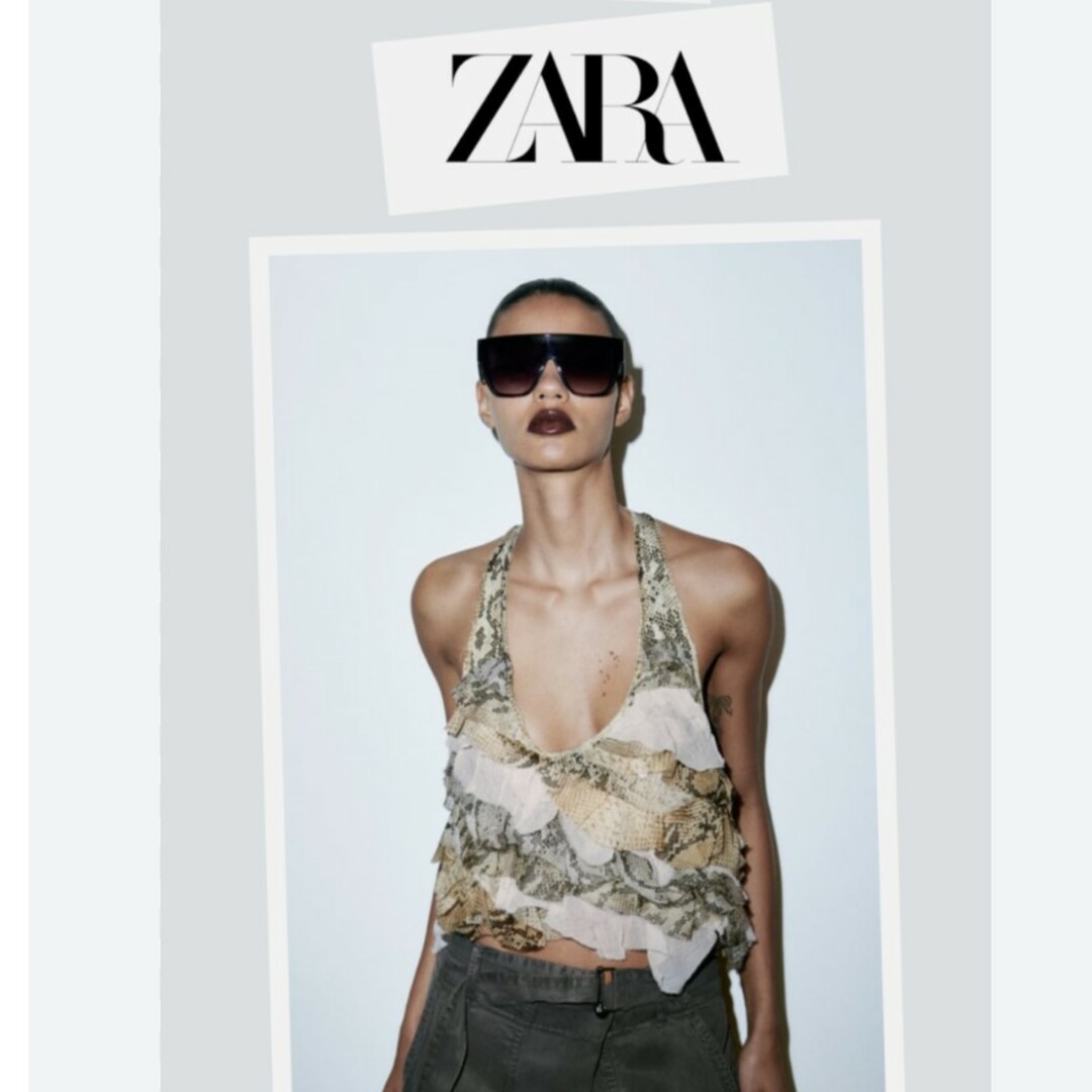 ZARA(ザラ)の新品 ZARA アニマル フリル タンクトップ ブラウス xs レディースのトップス(タンクトップ)の商品写真