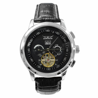 自動巻き腕時計 メンズ腕時計 マルチカレンダー レザーベルト シルバーブラック(腕時計(アナログ))