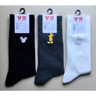 ユニクロ(UNIQLO)のユニクロ ディズニー ミッキーシャインズ ソックス 25-27cm 3足組(ソックス)