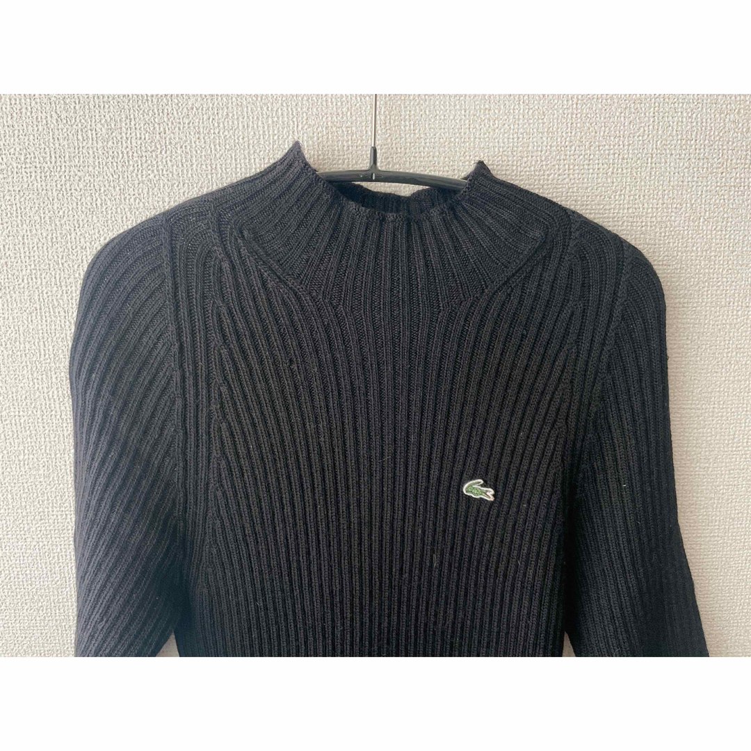 LACOSTE(ラコステ)のラコステ　半袖ニット　サマーニット　ブラック　古着 レディースのトップス(Tシャツ(半袖/袖なし))の商品写真