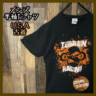 ブラック メンズ tシャツ プリント M アニマル サル 古着 半袖(Tシャツ/カットソー(半袖/袖なし))