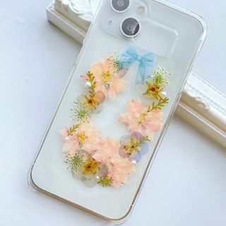 #075 全機種対応 ピンク　ブルー　スマホケース　ブーケ　花束　スマホケース(Androidケース)