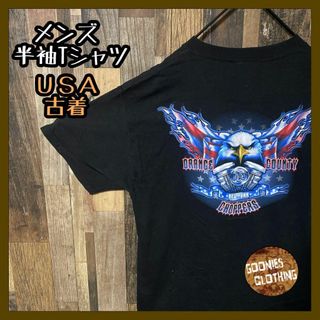 ブラック メンズ tシャツ バイカー アニマル プリント M 古着 半袖(Tシャツ/カットソー(半袖/袖なし))