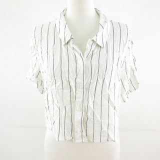 エイチアンドエム(H&M)のエイチ&エム H&M シャツ ブラウス 半袖 クロップド丈 ストライプ 白 L(シャツ/ブラウス(半袖/袖なし))