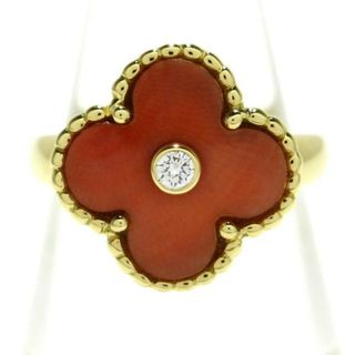 ヴァンクリーフアンドアーペル(Van Cleef & Arpels)のVanCleef & Arpels(ヴァンクリーフ&アーペル) リング美品  ヴィンテージアルハンブラ K18YG×ピンクコーラル×ダイヤモンド 1Pダイヤ(リング(指輪))