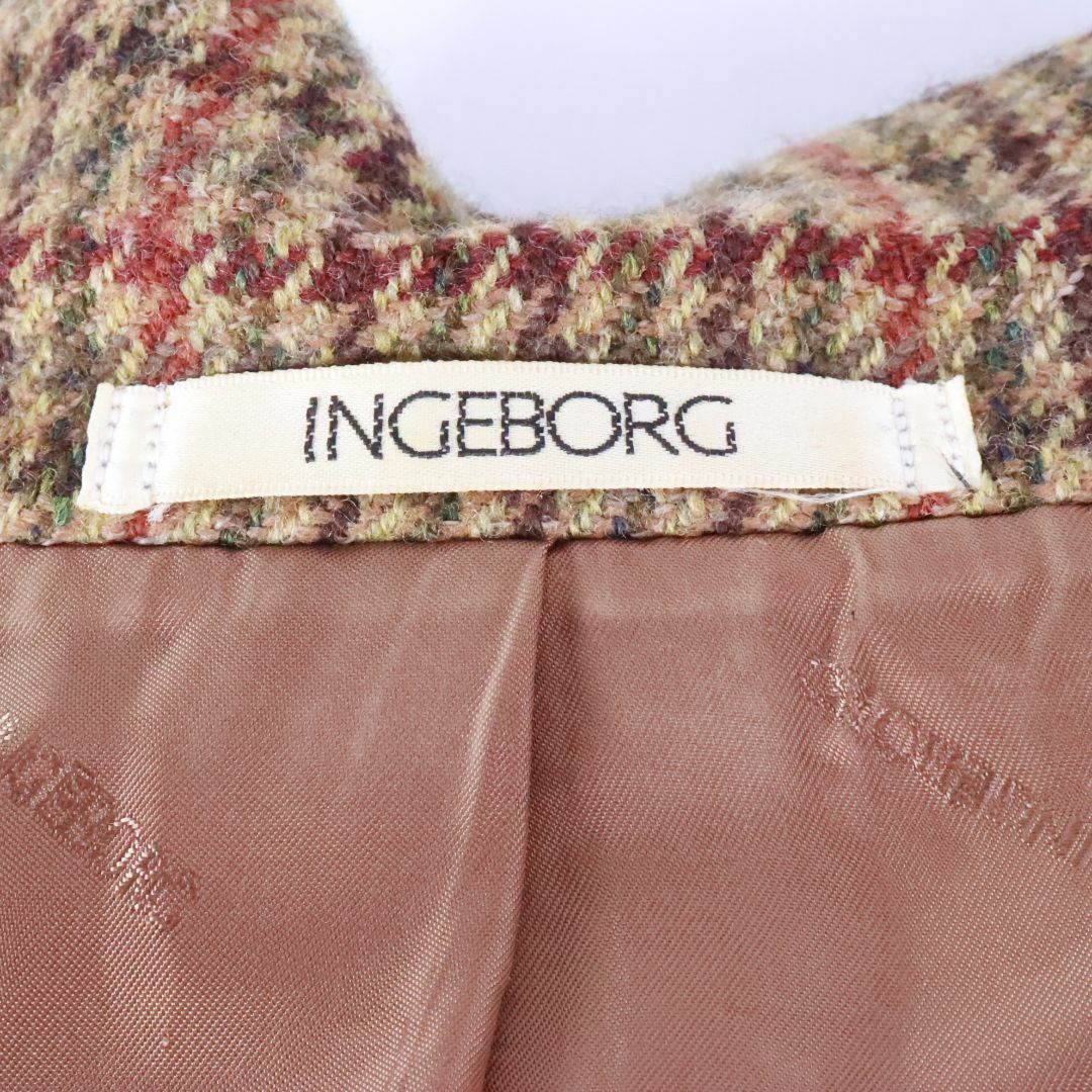 INGEBORG(インゲボルグ)のINGEBORG　インゲボルグ　ジャケット　チェック　茶　ベージュ　フリー レディースのジャケット/アウター(テーラードジャケット)の商品写真