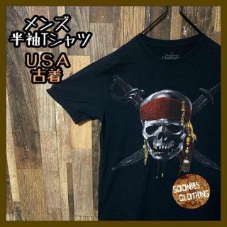 ブラック メンズ tシャツ 映画 パイレーツオブカリビアン ネイビー プリント(Tシャツ/カットソー(半袖/袖なし))