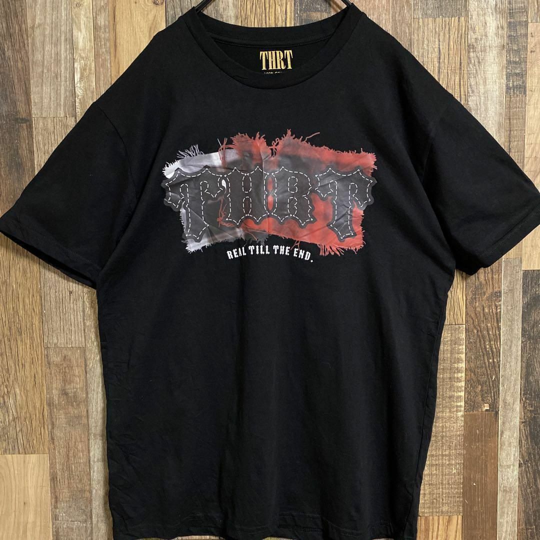 メンズ 半袖 Tシャツ 黒 プリT ロック 赤 M USA古着 90s メンズのトップス(Tシャツ/カットソー(半袖/袖なし))の商品写真