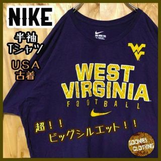 ナイキ ネイビー カレッジロゴ USA古着 90s 半袖 Tシャツ アメフト(Tシャツ/カットソー(半袖/袖なし))