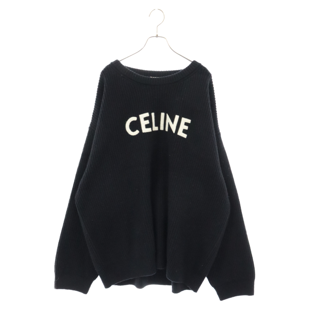 celine(セリーヌ)のCELINE セリーヌ 22AW Oversized Sweater Ribbed Wool リブドウールオーバーサイズ セーターロゴ エンブロイダリー クルーネック ニット 2A19R423P ブラック メンズのトップス(ニット/セーター)の商品写真