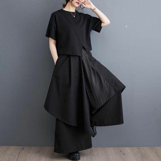 袴パンツ　XL　2L　ワイド　変形　ブラック　かっこいい　オシャレ　モード　地雷(サルエルパンツ)