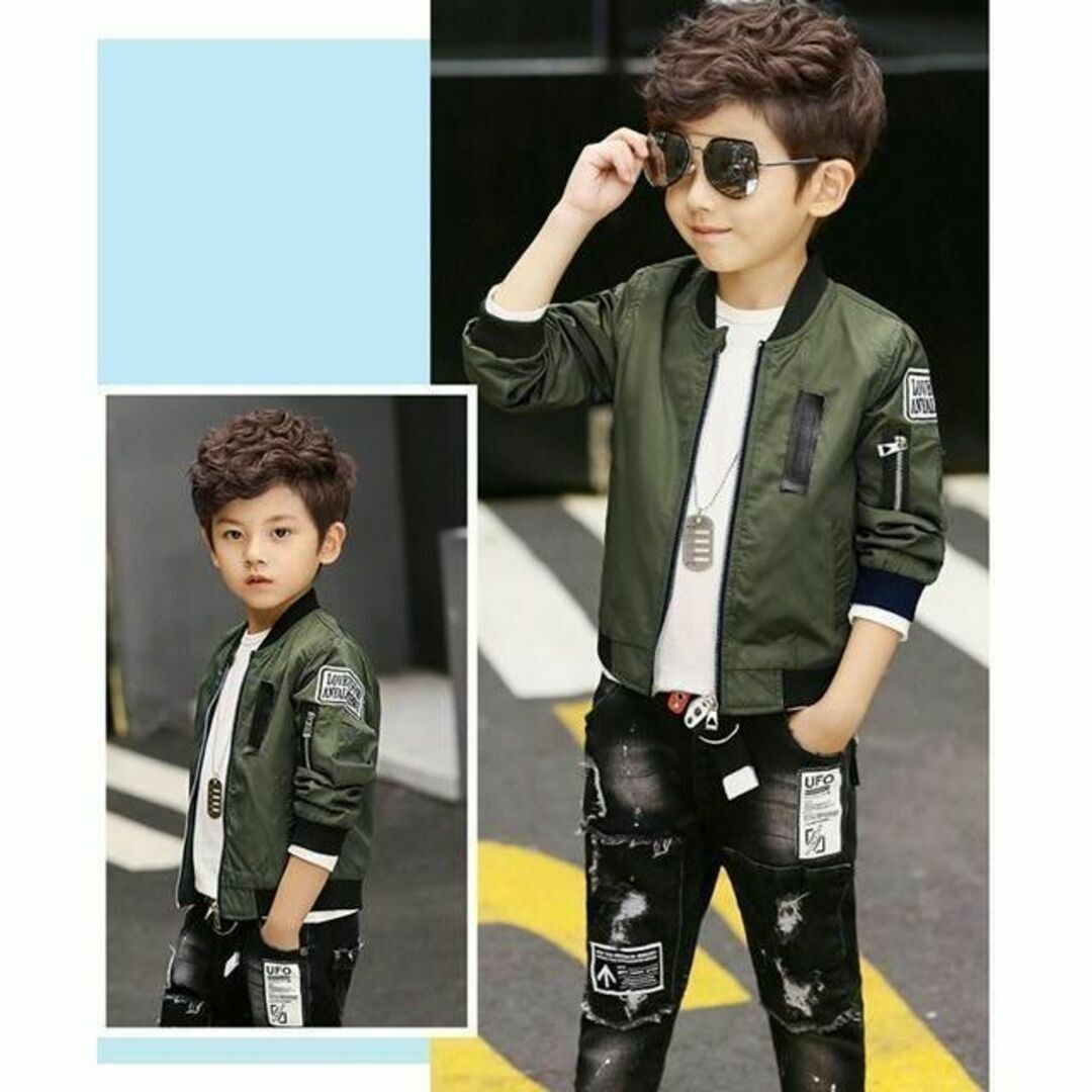 フライトジャケット　モスグリーン　男の子　子供服　韓国ファッション キッズ/ベビー/マタニティのキッズ服男の子用(90cm~)(ジャケット/上着)の商品写真