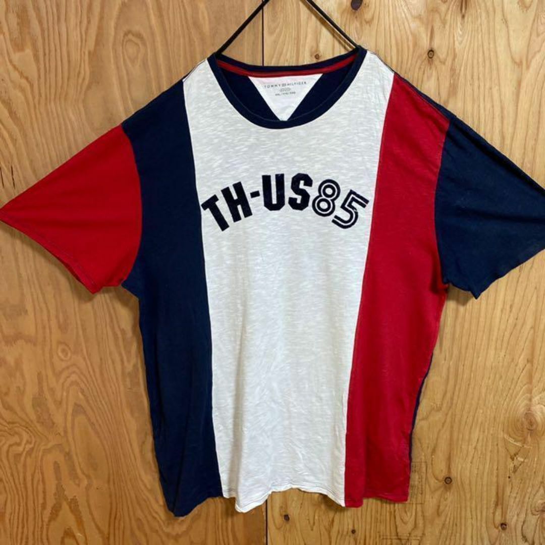 TOMMY HILFIGER(トミーヒルフィガー)のトミーヒルフィガー Tシャツ レッド ネイビー XXL USA古着 90s 半袖 メンズのトップス(Tシャツ/カットソー(半袖/袖なし))の商品写真