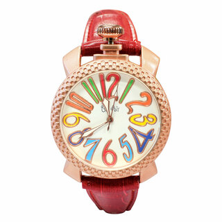 腕時計 レディース ミディアムフェイス カラフル文字盤40mm レッド(腕時計)