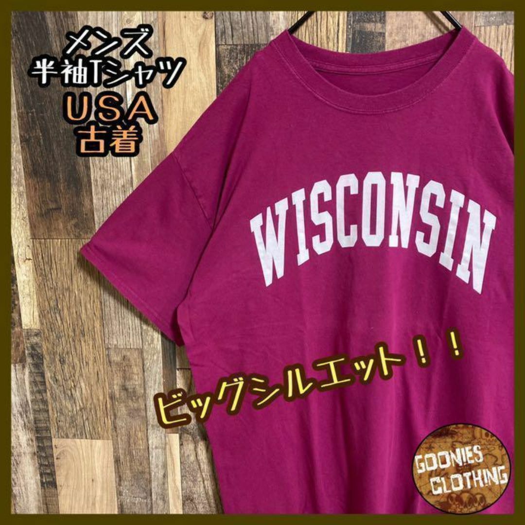 カレッジロゴ ウィスコンシン Tシャツ パープル USA古着 半袖 プリント メンズのトップス(Tシャツ/カットソー(半袖/袖なし))の商品写真