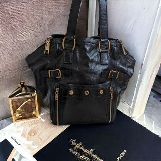 イヴサンローラン(Yves Saint Laurent)の良品　イヴサンローラン　ダウンタウン　ハンドバッグ　レザー　ジップ　ベルト(トートバッグ)