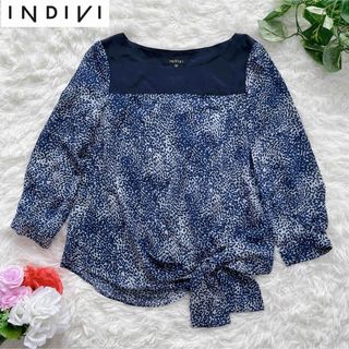 『INDIVI』インディヴィ (M) 長袖ブラウス　トップス　総柄　切替　日本製