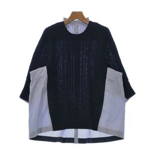 サカイ(sacai)のsacai サカイ カジュアルシャツ 2(M位) 紺x白x青(ストライプ) 【古着】【中古】(シャツ/ブラウス(長袖/七分))