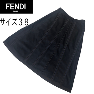 フェンディ(FENDI)の【美品】FENDI フェンディ　切り替えデザインスカート　ブラック　ネイビー　M(ひざ丈スカート)