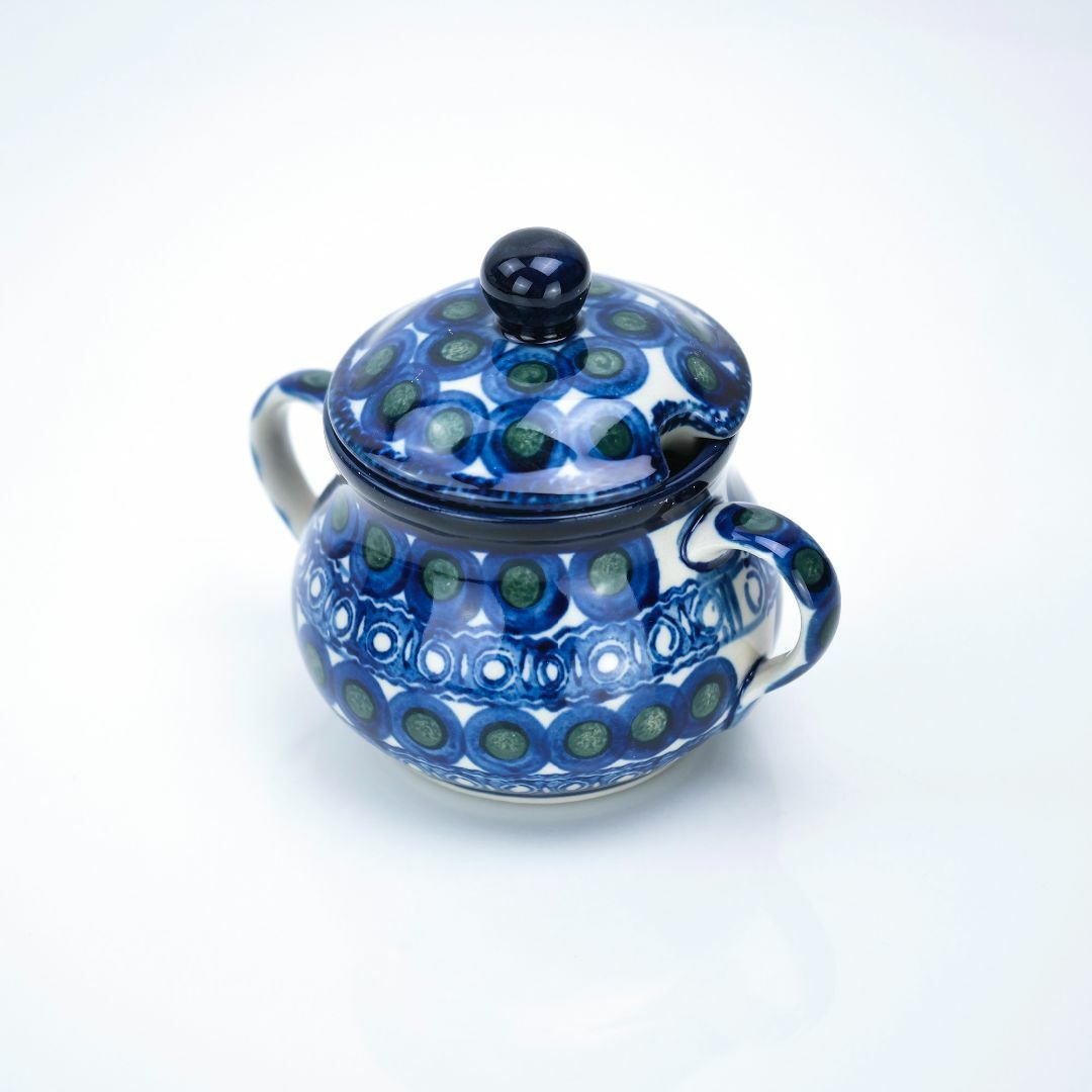 Polish Pottery(ポーリッシュポタリー)のポーリッシュポタリー ボレスワヴィエツ シュガーポット&クリーマー・トレー 3点セット ポーランド陶器 インテリア/住まい/日用品のキッチン/食器(食器)の商品写真