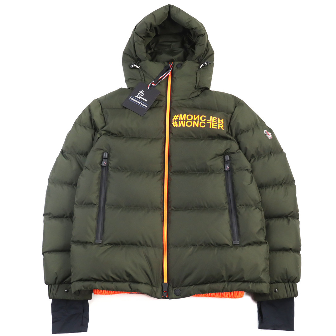 未使用品○MONCLER GRENOBLE  モンクレールグルノーブル 2022年製 H20971A00061 5399E ISORNO GIUBBOTTO フロントロゴプリント ロゴワッペン付き ドローストリングヘム フーデッド ダブルジップ ダウンジャケット グリーン 1 正規品 メンズ メンズのジャケット/アウター(ダウンジャケット)の商品写真