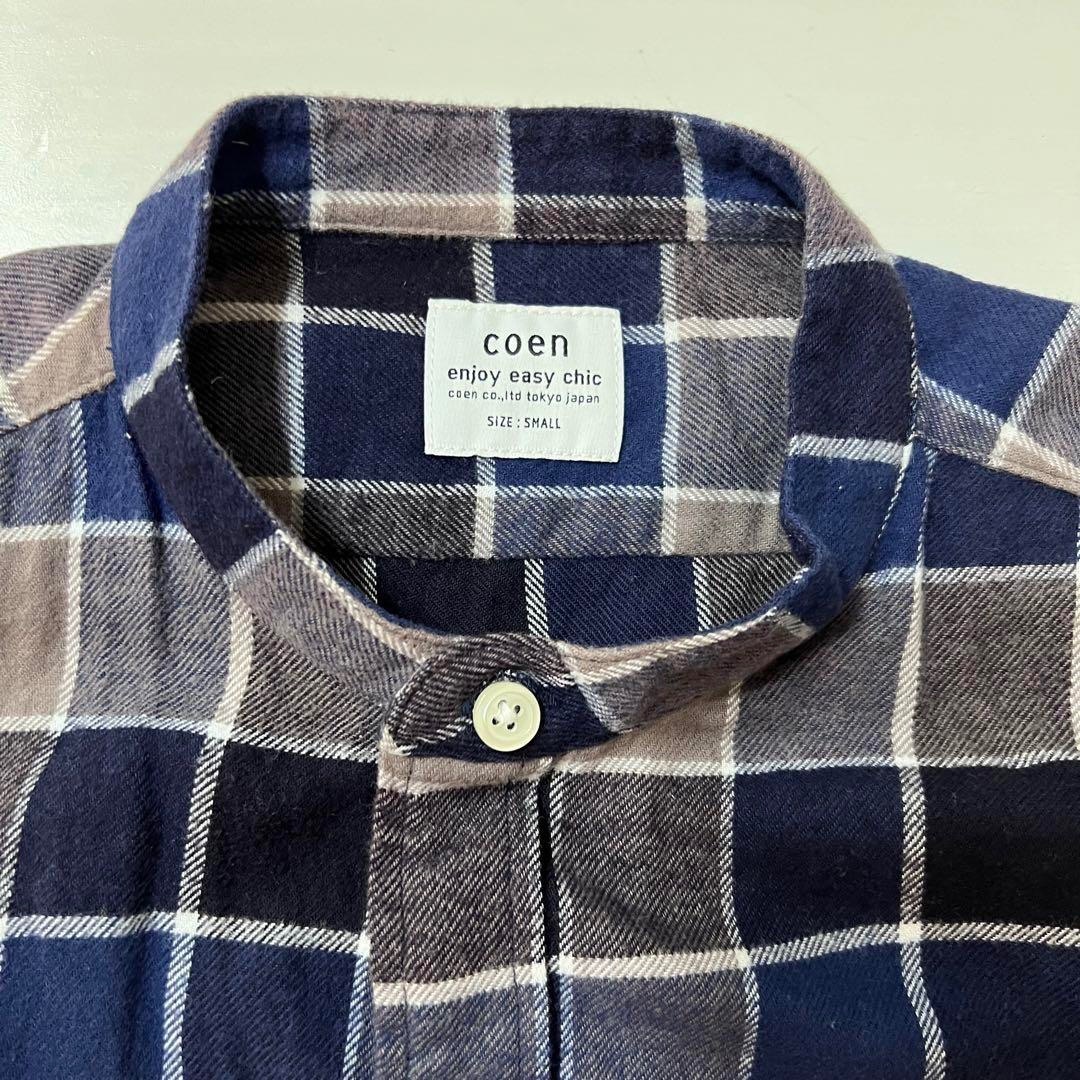 coen(コーエン)のCoen コーエン　オンブレチェック　ネルシャツ　バンドカラー　S メンズのトップス(シャツ)の商品写真