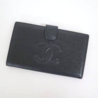 シャネル(CHANEL)の【CHANEL】シャネル 2つ折り長財布 がま口コインケース キャビアスキン ブラック×ゴールド金具 6番台～7桁/kt10286kw(財布)