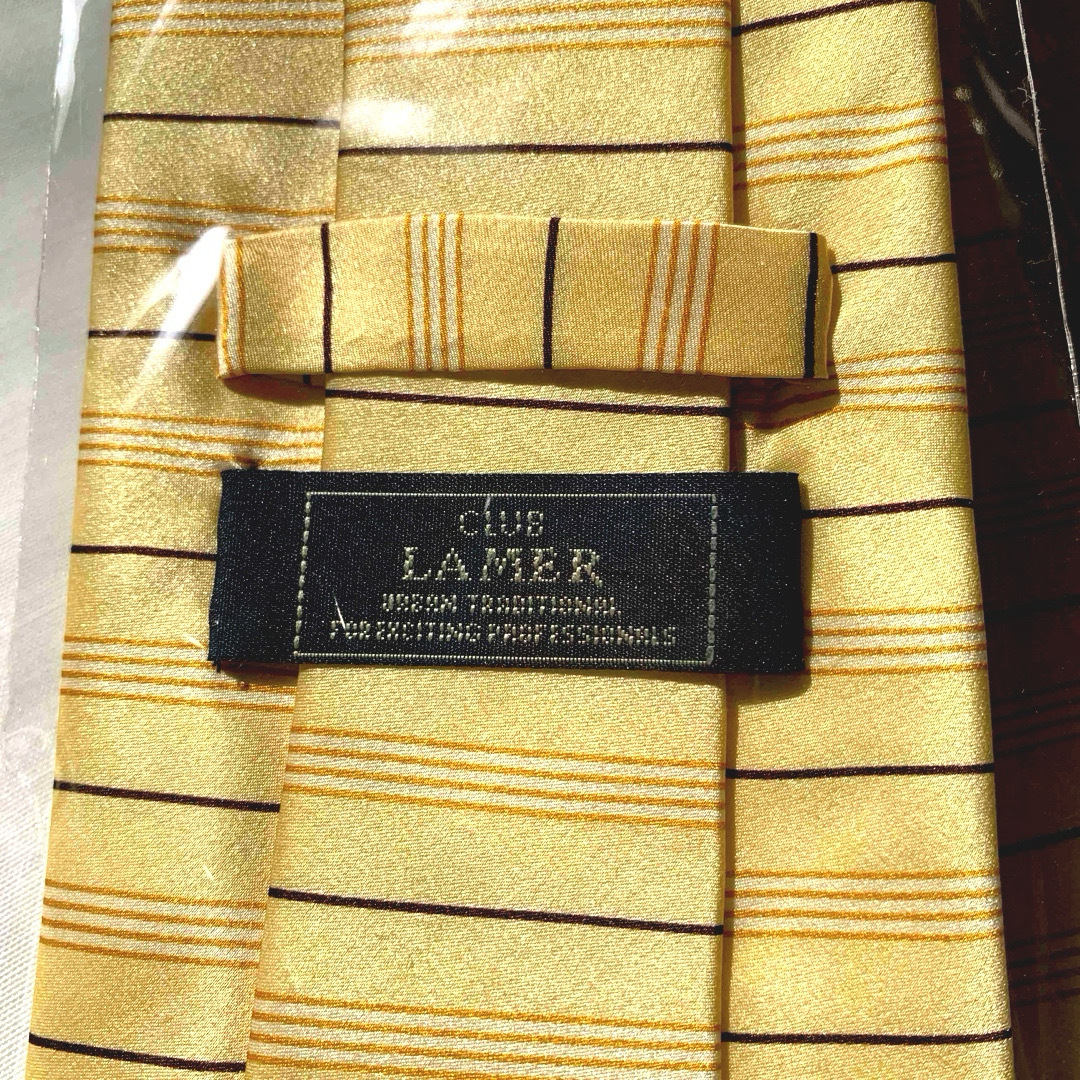 【新品】CLUB LAMER  ネクタイ　ブランド　シルク　ボーダー柄　イエロー メンズのファッション小物(ネクタイ)の商品写真