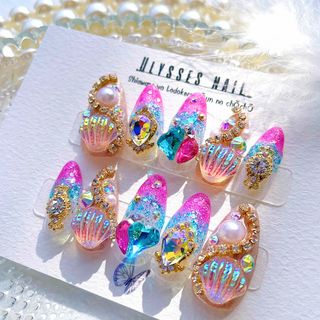 ＊JEWELまぁめぃど*.ネイルチップ シェル 貝殻 人魚姫 海 ピンク 水色