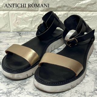 ANTICHI ROMANI レザー ストラップ サンダル イタリア製 黒 36(サンダル)