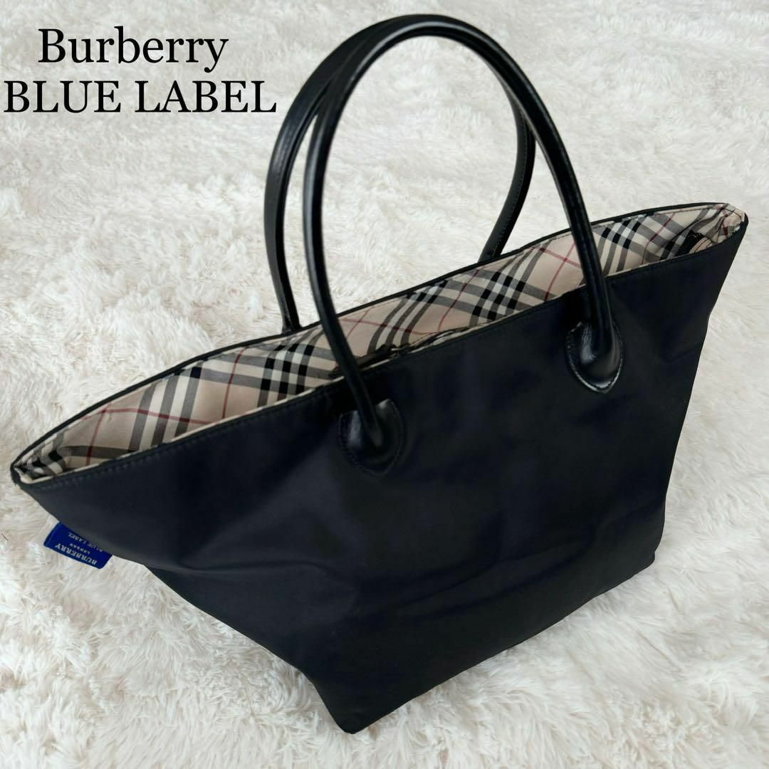 BURBERRY BLUE LABEL(バーバリーブルーレーベル)のバーバリー トートバッグ ナイロン レザー ノバチェック ブラック レディースのバッグ(トートバッグ)の商品写真