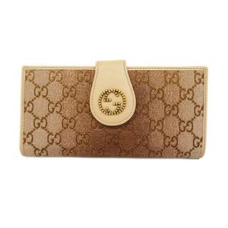 グッチ(Gucci)の【4hb1691】グッチ 三つ折り長財布/インターロッキングG/269970/キャンバス/ピンク/ベージュ/ゴールド金具 【中古】 レディース(財布)