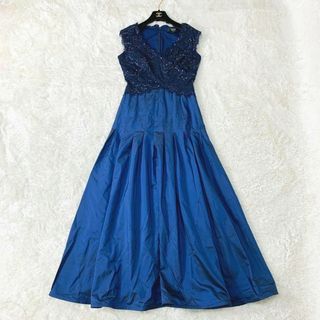 タダシショウジ(TADASHI SHOJI)の極美品✨ タダシショージ　マキシ ドレス　レース　スパンコール　花　6　青　高級(ロングドレス)