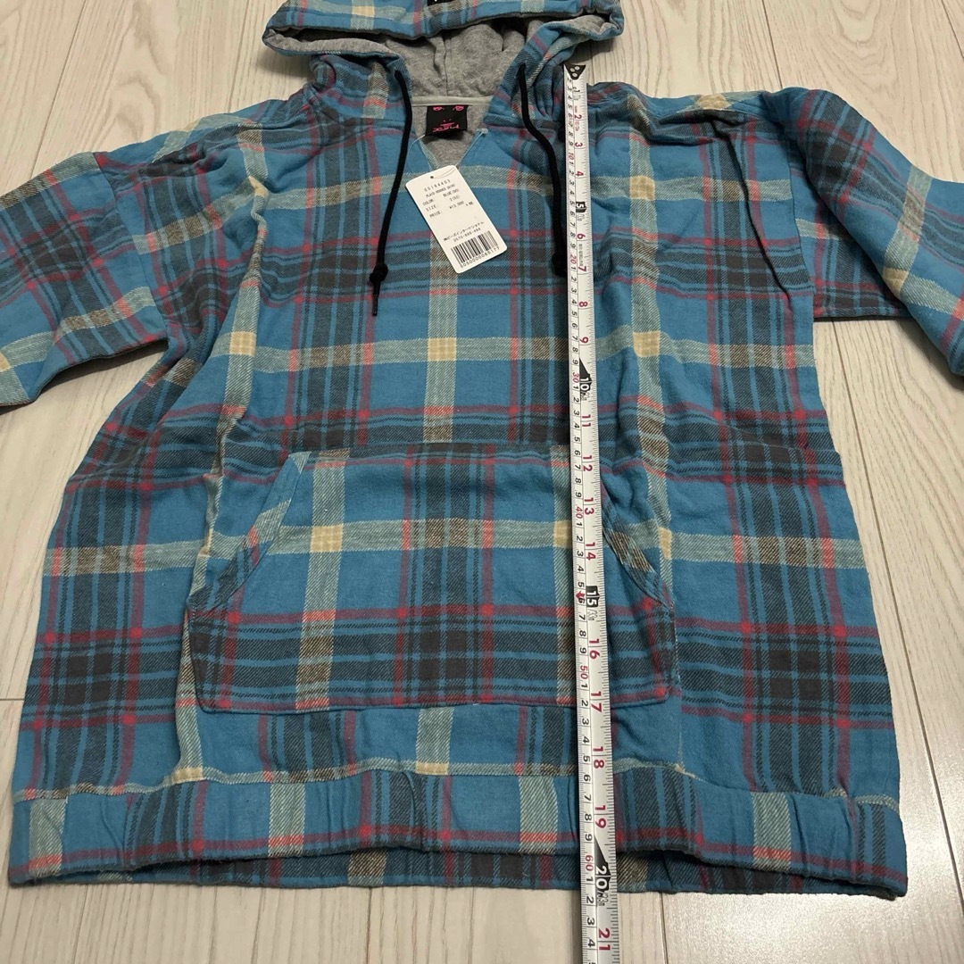 X-girl(エックスガール)の未使用●X-girl PLAID HOODED SHIRT プルオーバー 青 レディースのトップス(パーカー)の商品写真