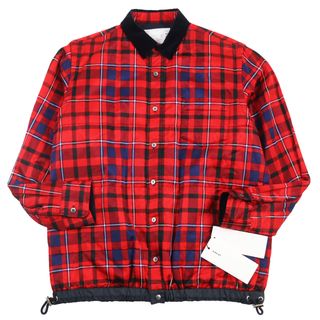 サカイ(sacai)の【ドンドン見直し】未使用品●Sacai サカイ 2020年製 20-02351M サテン 中綿入り 襟ベロア チェック ジャケット レッド 1 日本製 正規品 メンズ 定価69,300円(その他)