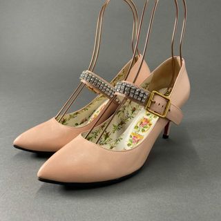 Gucci - 2d12 GUCCI グッチ アンクル ビジューストラップ パンプス 35 1/2 ピンク レザー 花柄 イタリア製 シューズ 493936