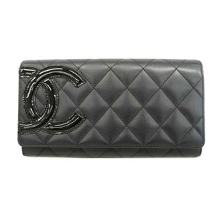 シャネル(CHANEL)の【4hb1733】シャネル 長財布/カンボン/ラムスキン/ブラック/シルバー金具 【中古】 レディース(財布)