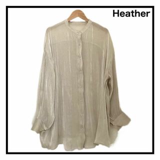 heather - ヘザー　シアーシャツ　透け感　トロミ　レディース　長袖　ベージュ　ゆったり