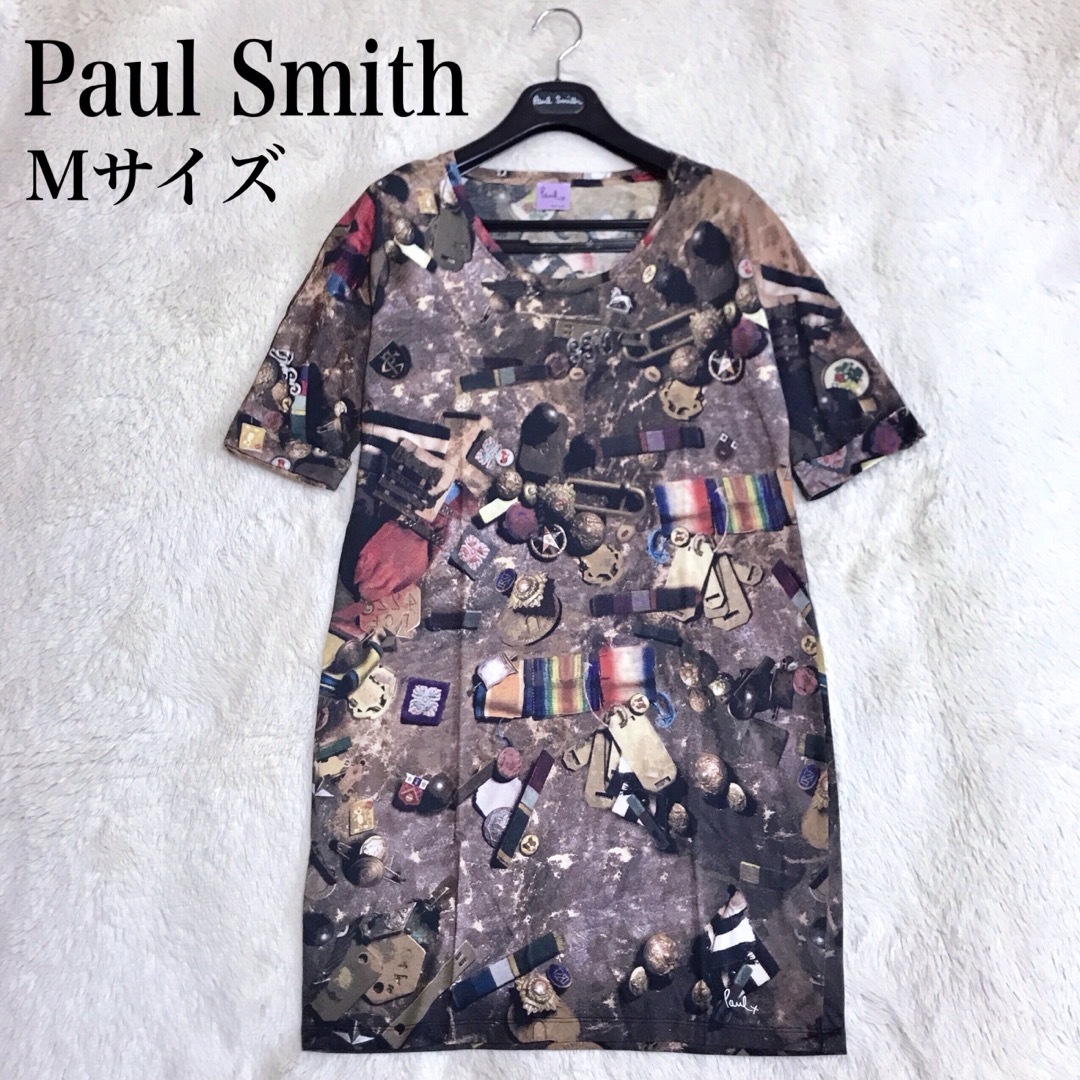 Paul Smith(ポールスミス)の美品 Paul Smith 総柄 ５分丈 アート プリント 膝丈 ワンピース レディースのワンピース(ひざ丈ワンピース)の商品写真