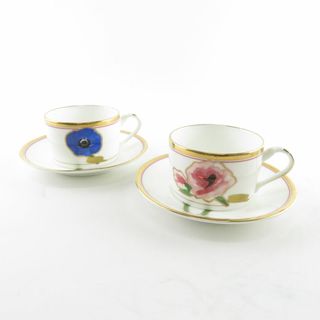 ノリタケ(Noritake)の美品 Noritake ノリタケ 4559 THE GINZA ブリリアント フォーシーズンズ カップ＆ソーサー 2客 セット 資生堂 花柄 四季 春 夏 秋 冬 SU5856 (グラス/カップ)