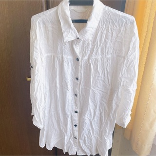 シマムラ(しまむら)の白 シャツ シアーシャツ　5分丈(シャツ/ブラウス(半袖/袖なし))