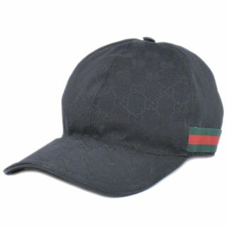 Gucci - 本物 グッチ GUCCI GGキャンバス ベースボールキャップ キャップ 帽子 M ブラック 服飾小物 中古