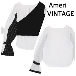 アメリヴィンテージ(Ameri VINTAGE)のAmeri アメリヴィンテージ　異素材チェックドッキングブラウスシャツ★黒白(シャツ/ブラウス(長袖/七分))