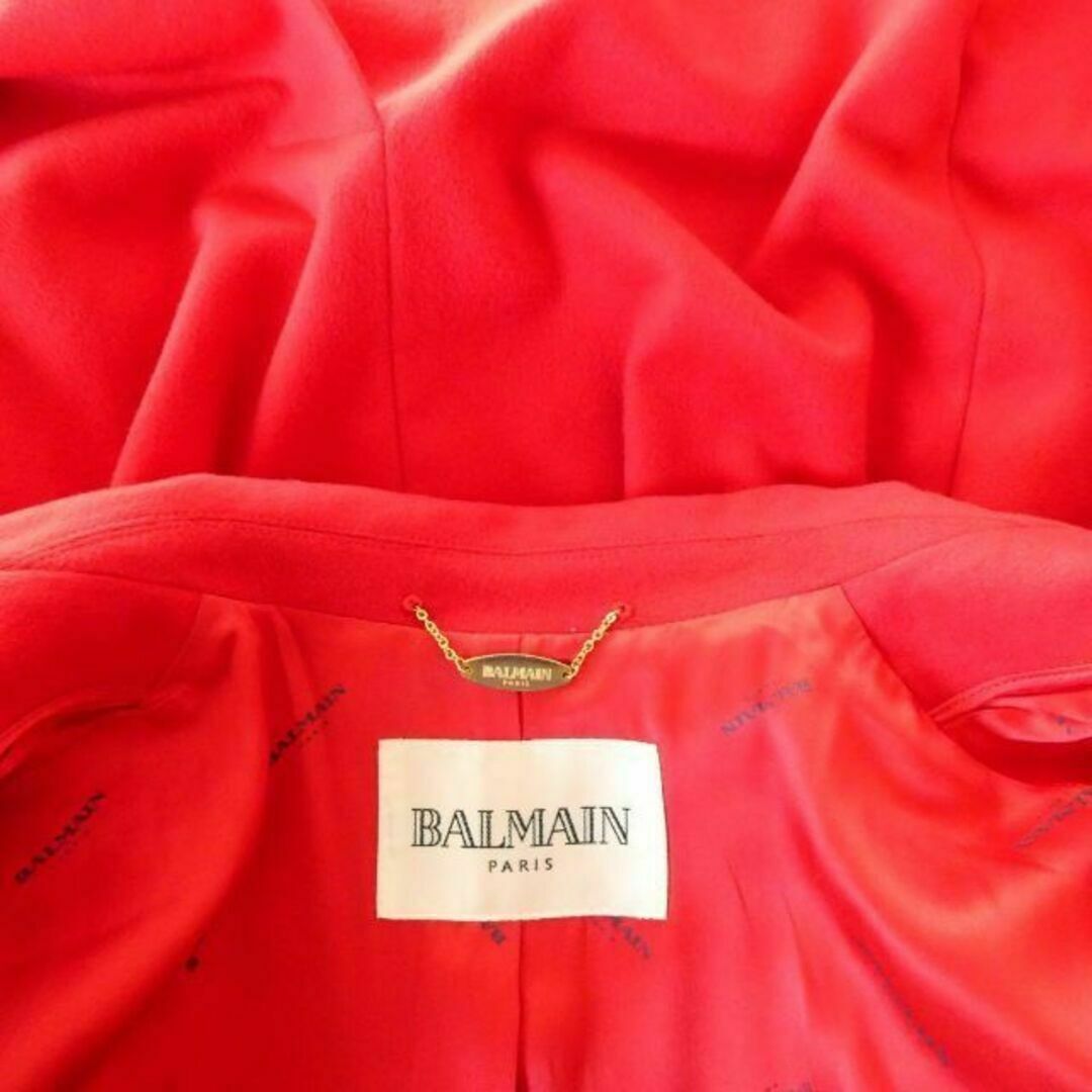 BALMAIN(バルマン)の美品 バルマン 裏地ロゴ ロング丈 ステンカラーコート バルマカーンコート レディースのジャケット/アウター(ロングコート)の商品写真