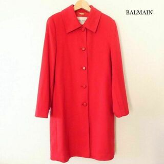 BALMAIN - 美品 バルマン 裏地ロゴ ロング丈 ステンカラーコート バルマカーンコート